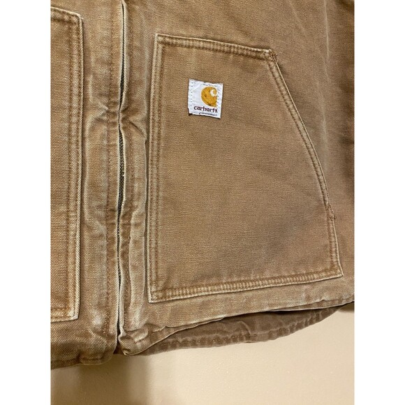 USA CARHARTT Sherpa Blanket Lined Canvas Work Vest Women’s Size XL Brown WV001 - Picture 3 of 13